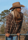 Women's Sherpa-Lined Snap Button Flannel Jacket with Fleece Hood