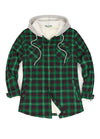 Women's Sherpa-Lined Snap Button Flannel Jacket with Fleece Hood