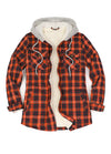 Women's Sherpa-Lined Snap Button Flannel Jacket with Fleece Hood