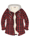 Women's Sherpa-Lined Snap Button Flannel Jacket with Fleece Hood