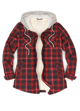 Women's Sherpa-Lined Snap Button Flannel Jacket with Fleece Hood