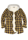 Women's Sherpa-Lined Snap Button Flannel Jacket with Fleece Hood