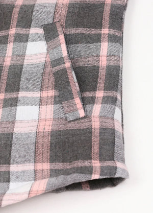 Close-up of womens sherpa-lined pink gray flannel hooded hand pocket-XR186RC-S,XR186RC-M,XR186RC-L,XR186RC-XL,XR186RC-XXL