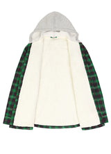 Women's Sherpa-Lined Snap Button Flannel Jacket with Fleece Hood