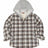Front view of kids brown white sherpa lined flannel jacket with hood