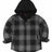 Front view of kids medium gray sherpa lined flannel jacket with zipper