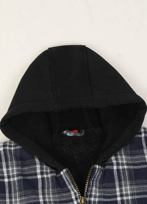  Kids navy white zip-up flannel jacket with sherpa lining