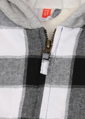 Close-up of kids black grey flannel jacket with full zipper