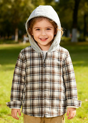 Toddler Boys and Girls Sherpa-Lined Full Zip Hooded Plaid Flannel Shirt