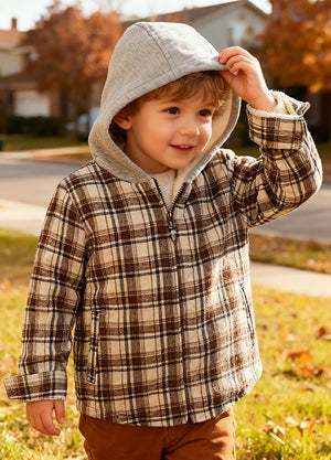Toddler Boys and Girls Sherpa-Lined Full Zip Hooded Plaid Flannel Shirt