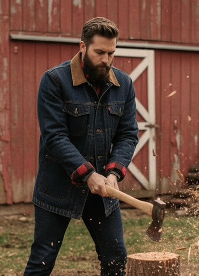 Men's Flannel Lined Utility Denim Barn Shacket Workwear Inspired, 11.2 oz