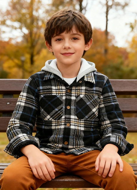 Kids Sherpa Lined Warm Fleece Plaid Jacket with Hood