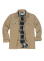 Front view of men's Khaki flannel lined corduroy shirt jacket