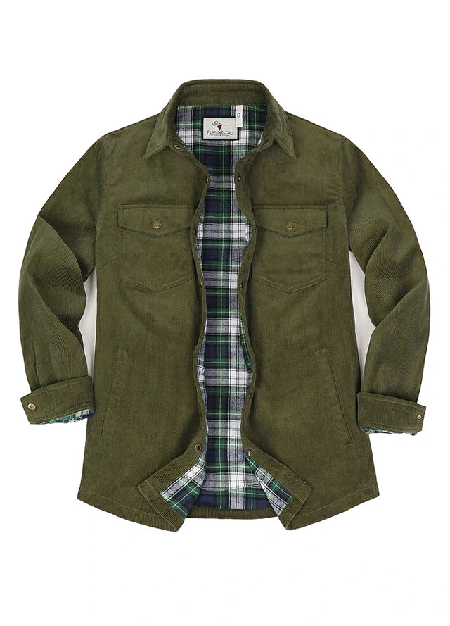 Women's Boyfriend Fit Flannel-Lined Long-Sleeve Corduroy Shirt Jacket