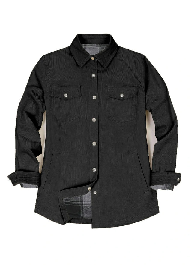 Women's Boyfriend Fit Flannel-Lined Long-Sleeve Corduroy Shirt Jacket