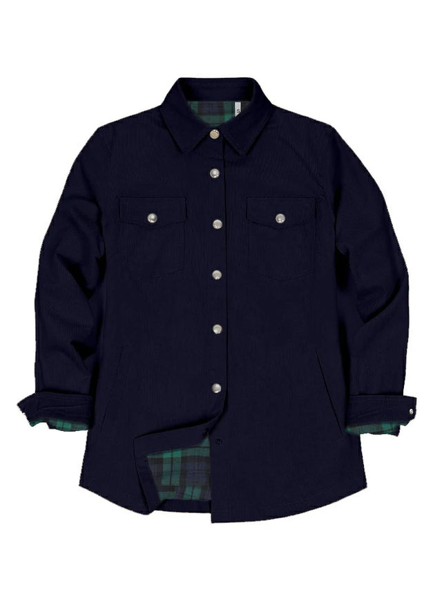 Women's Boyfriend Fit Flannel-Lined Long-Sleeve Corduroy Shirt Jacket