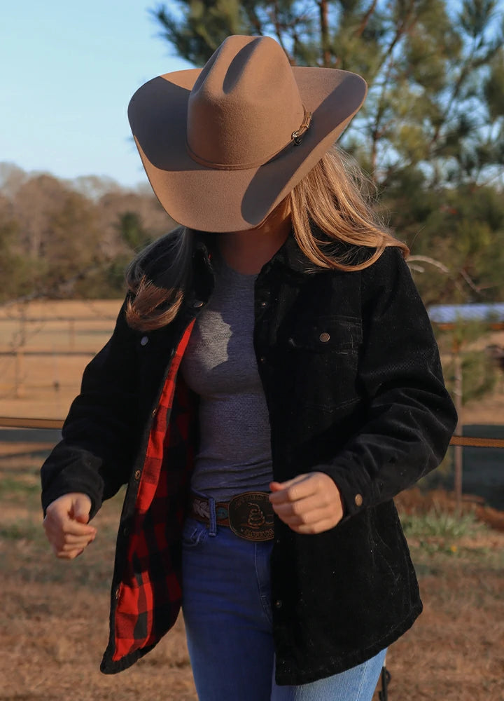 Women's Oversized Fit Flannel-Lined Long-Sleeve Corduroy Shirt Jacket