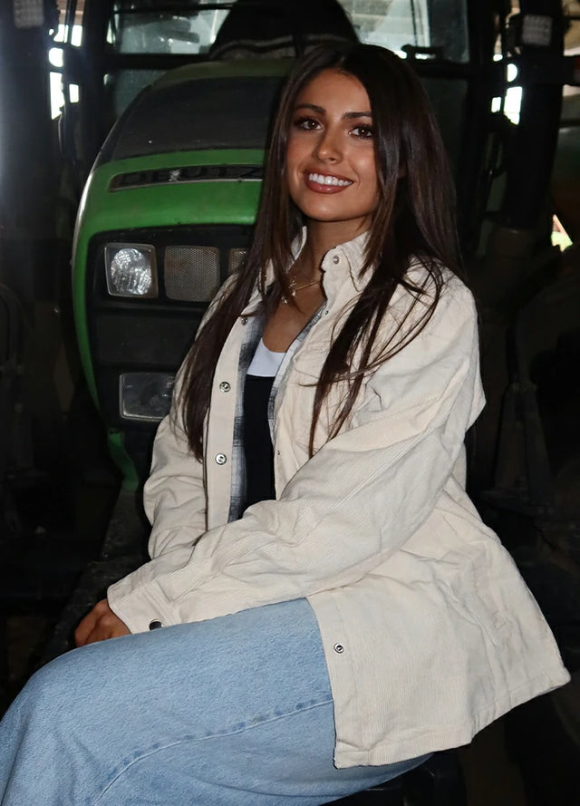 Women's Oversized Fit Flannel-Lined Long-Sleeve Corduroy Shirt Jacket