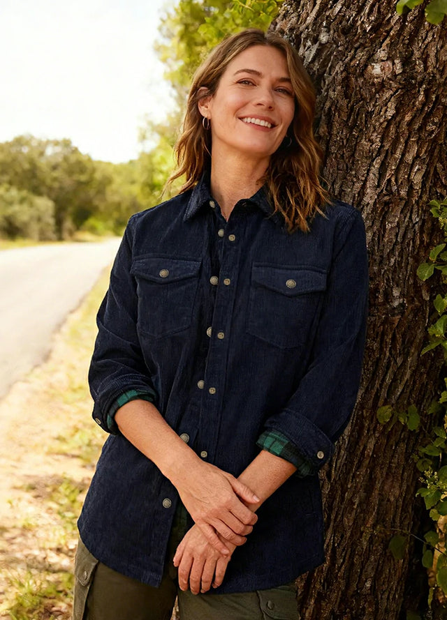 Women's Oversized Fit Flannel-Lined Long-Sleeve Corduroy Shirt Jacket