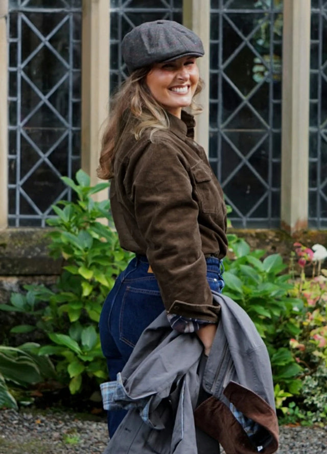 Langarm-Hemdjacke aus Cord im Boyfriend-Fit mit Flanellfutter für Damen 