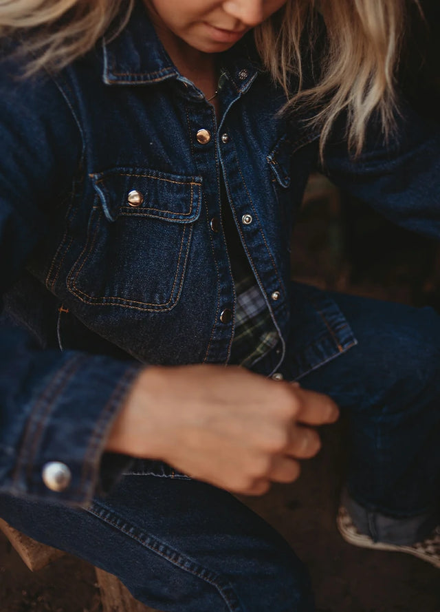 Women's Flannel-Lined Denim Shirt Jacket,Snap Jean Shacket