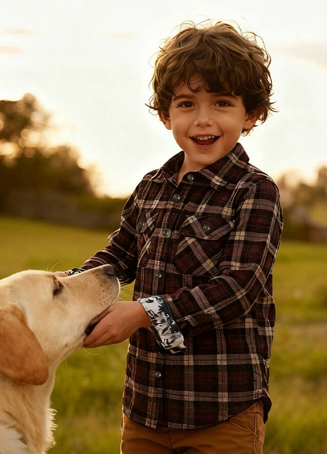 Kids Wildlife Adventure Flannel Plaid Shirt