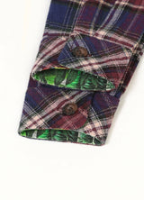Kids blueberry red flannel plaid shirt cuffs with button detail
