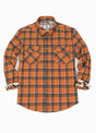 Front view of orange plaid men's wildlife adventure flannel plaid shirt-XR196JG-S,XR196JG-M,XR196JG-L,XR196JG-XL,XR196JG-XXL