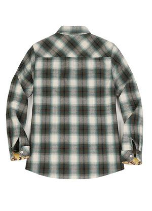 Back view of green white women's wildlife adventure flannel plaid shirt-XR198GW-S,XR198GW-M,XR198GW-L,XR198GW-XL,XR198GW-XXL