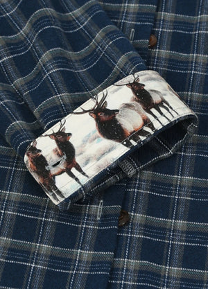 Close-up of women's lightweight navy blue flannel shirt cuffs-XR198NY-S,XR198NY-M,XR198NY-L,XR198NY-XL,XR198NY-XXL