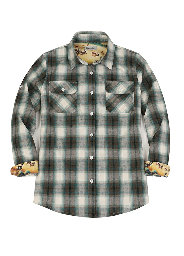 Women's Wildlife Adventure Flannel Plaid Shirt