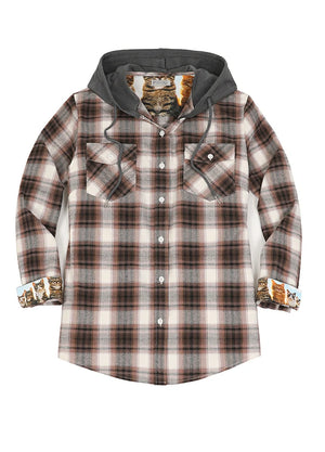 Women's Wildlife Adventure Flannel Plaid Hooded Shirt