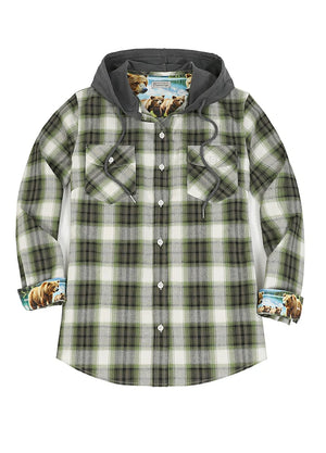 Women's Wildlife Adventure Flannel Plaid Hooded Shirt