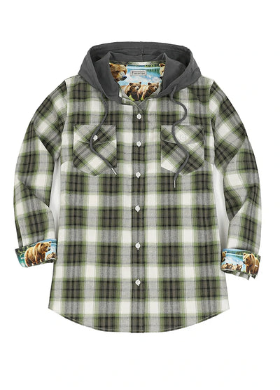 Women's Wildlife Adventure Flannel Plaid Hooded Shirt