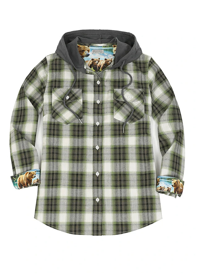 Women's Wildlife Adventure Flannel Plaid Hooded Shirt