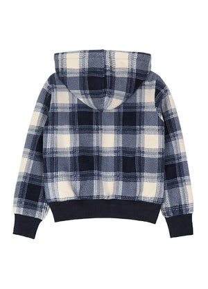 Back view of kids ligth blue plaid sweatshirt jacket