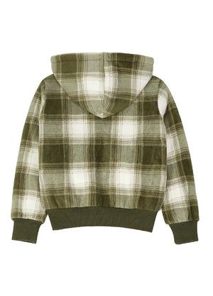 Back view of kids light green plaid sweatshirt jacket