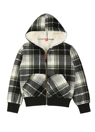 Front view of kids green white full zip hooded sweatshirt jacket