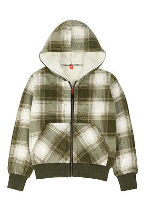 Front view of kids light green hooded sweatshirt jacket