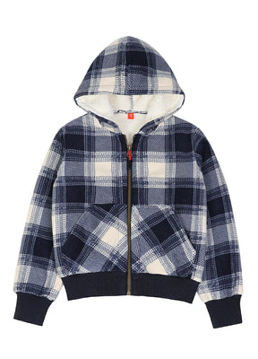 Front view of kids ligth blue full zip hooded sweatshirt jacket