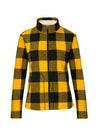 Front view of a women's full zip up yellow black sherpa-lined jacket