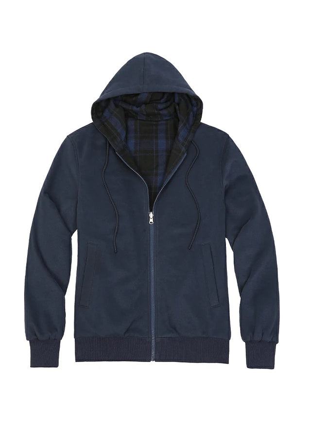 Women's Zip-Up Reversible Plaid Hooded Sweatshirt