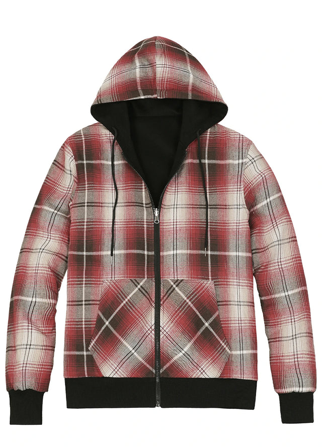 Women's Zip-Up Reversible Plaid Hooded Sweatshirt