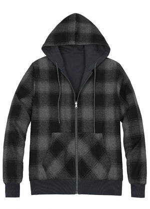 Women's Zip-Up Reversible Plaid Hooded Sweatshirt