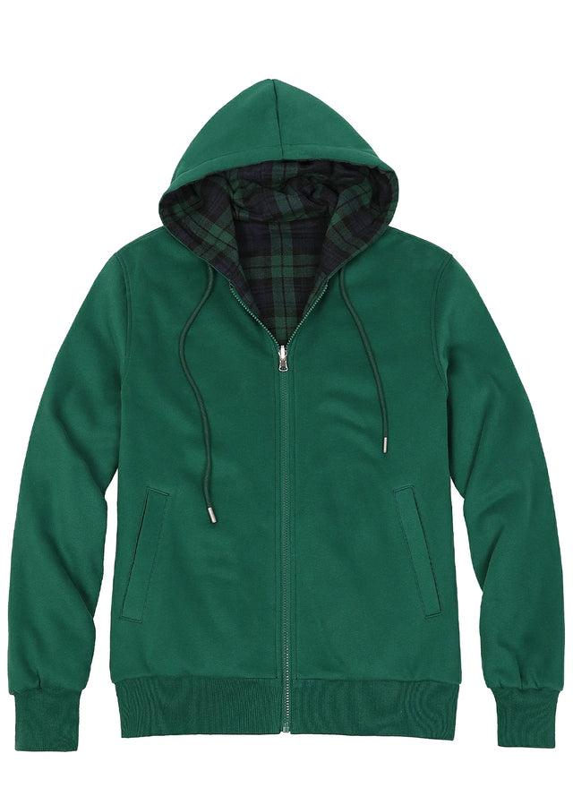Women's Zip-Up Reversible Plaid Hooded Sweatshirt