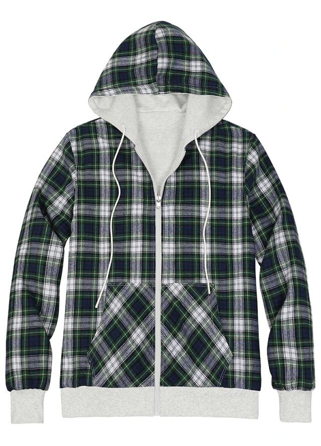 Women's Zip-Up Reversible Plaid Hooded Sweatshirt