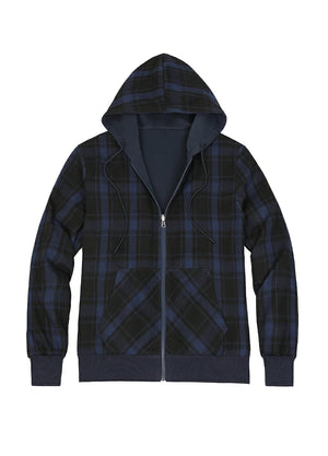 Women's Zip-Up Reversible Plaid Hooded Sweatshirt