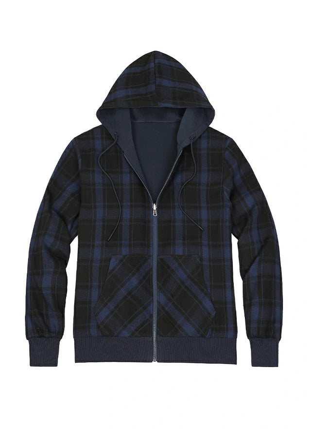 Women's Zip-Up Reversible Plaid Hooded Sweatshirt