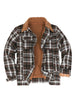 Front view of the coffee white men's fleece lined button up shirt jacket