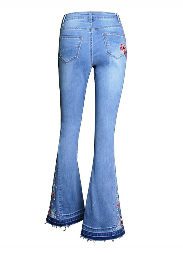 Women's Stretch Floral-Embroidered Bell Jeans
